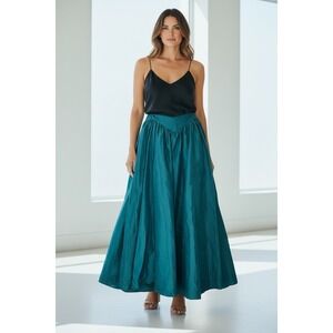 STAUD Teal Skirt Blue Green Maxi Ruffle Taffeta  Voluminous SKIRT Size 10